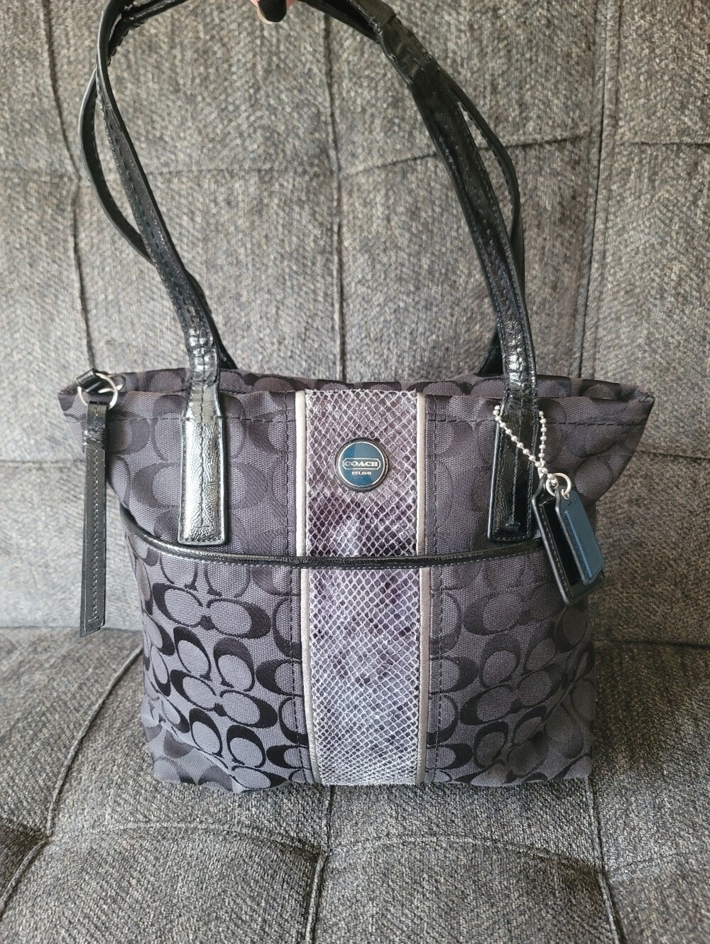 Coach Signature Python Stripe Tote - Picture 15 of 15